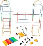 Building Toys For Kids 400 Set Straws and Connector + Wheels - Colorful and Strong Kids Construction Toys With Special Connectors - Great Gift Building Blocks For Boys And Girls - Original - By Play22