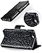 FLYEE Case Compatible with iPhone 7 Plus/8 Plus/SE-5.5 inch,Wallet Case for Women and Girls with Card Holder,Premium Leather Flip case Kickstand Cover with Wrist Strap-Embossed Flowers Black