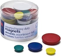 Officemate Heavy Duty Magnets, Assorted Sizes and Colors, 30 per Tub (92501)