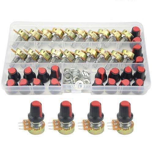 WMYCONGCONG 20 PCS B10K 10K Ohm Knurled Shaft Linear Rotary Taper Potentiometer with Cap Kit (B10K)