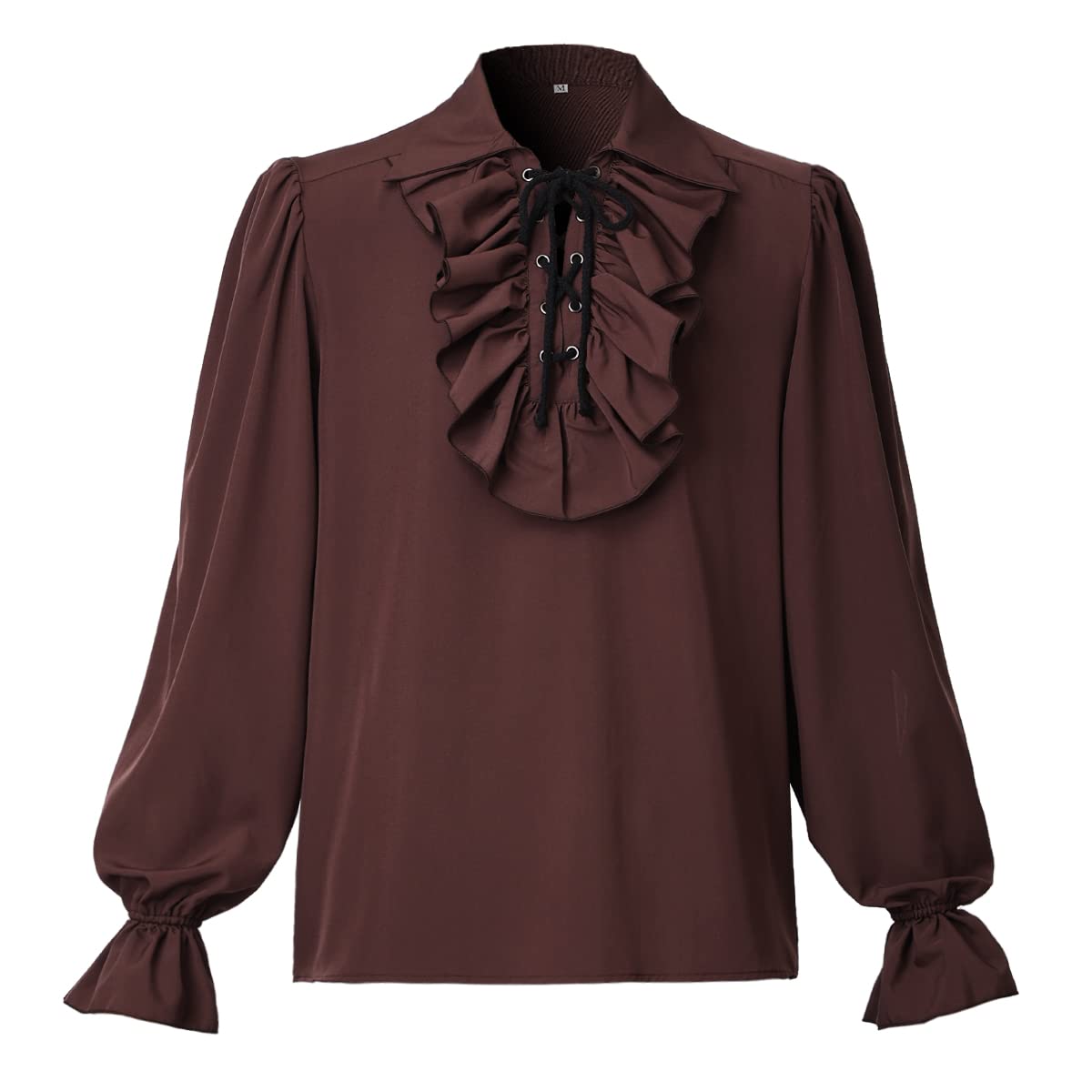 COSDREAMER Mens Renaissance Costume Poets Shirt Medieval Pirate Tops Blouse (Coffee, M) — image 1