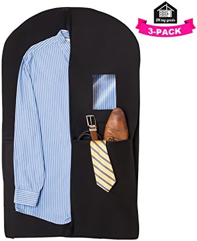 Suit Carrier Garment Travel Bag – Set of 3 Hanging Clothes Storage Covers with Viewing Windows – Store and Transport Shirts, Jackets, Dresses etc. Protected from Moths, Dust and Dirt
