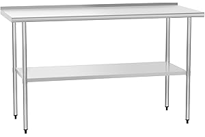 HOCCOT Stainless Steel Table for Prep & Work 24" X 60" inches with Adjustable Shelf and Backsplash, Commercial Workstations, Utility Table in Kitchen Garage Laundry Room Outdoor BBQ