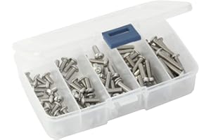 MEWUDECOR 10-24 x 3/8", 1/2", 5/8", 3/4" and 1" Button Head Socket Cap Screws Screw Assortment, Stainless Steel 18-8 (304), Bright Finish, Allen Hex Drive, 100 PCS