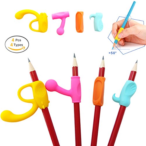 Pencil Grip for Kids Handwriting Ergonomic Pen Grips Aid Correct Writting Posture for Kindergarten Adults Righties or Lefties - 4 Pack