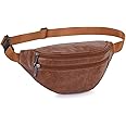 Leather Fanny Packs for Men Women, Brown Belt Bag Fashionable Waist Pack Sling Crossbody Bags Purse for Casual Workout Travel Camping Hiking Walking