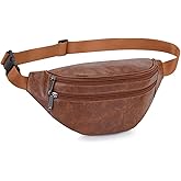 Leather Fanny Packs for Men Women, Brown Belt Bag Fashionable Waist Pack Sling Crossbody Bags Purse for Casual Workout Travel Camping Hiking Walking