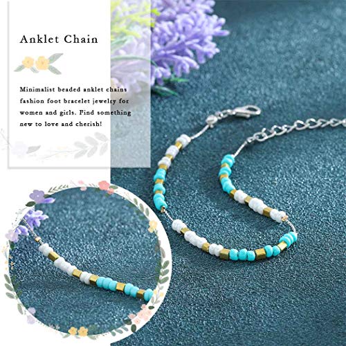 Fdesigner Turquoise Anklet Bracelet Beaded Foot Chain Hippie Beach Jewelry for Women and Girls (Green) - Thumbnail 2
