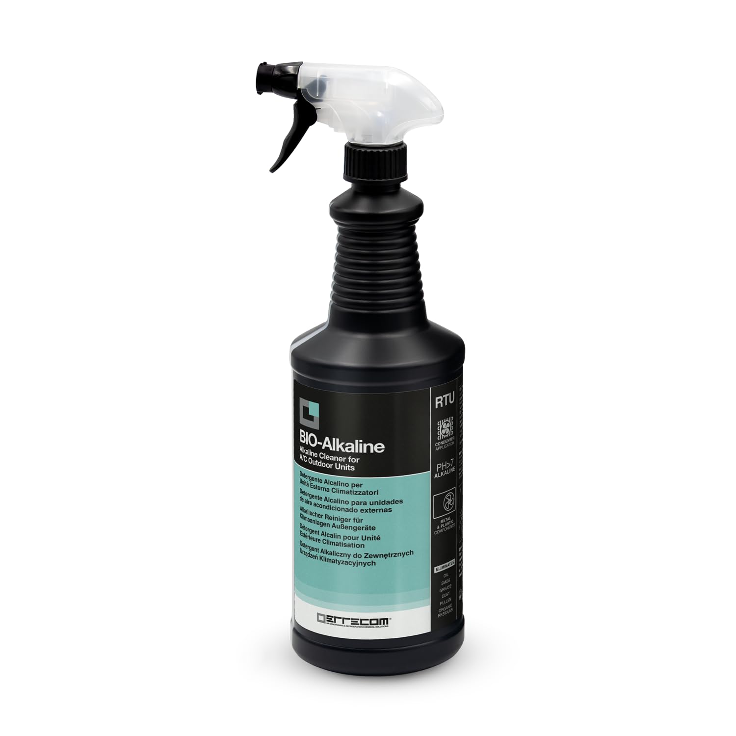 ERRECOM BIO-Alkaline, Alkaline Condenser Cleaner with Biodegradable Surfactants, 1 L Bottle with Trigger Sprayer for Foam or Liquid Jet, Disposable Gloves included