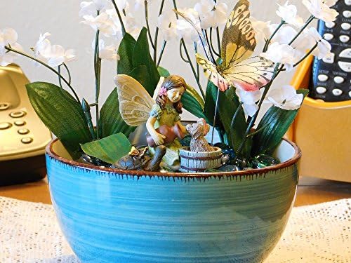 Miniature Garden Fairy Figurine Set Katie Bathing Scruffy and Mr. Turtle in a Bowl- Decoration Display on Shelf, End Table or Desk