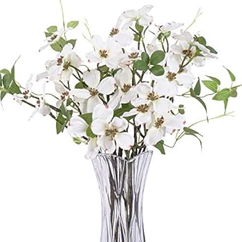 4Pcs Artificial Flowers, FENGRUIL 27.5 '' Silk Dogwood Flowers Bouquet for Home Office Party Wedding Decoration(White)