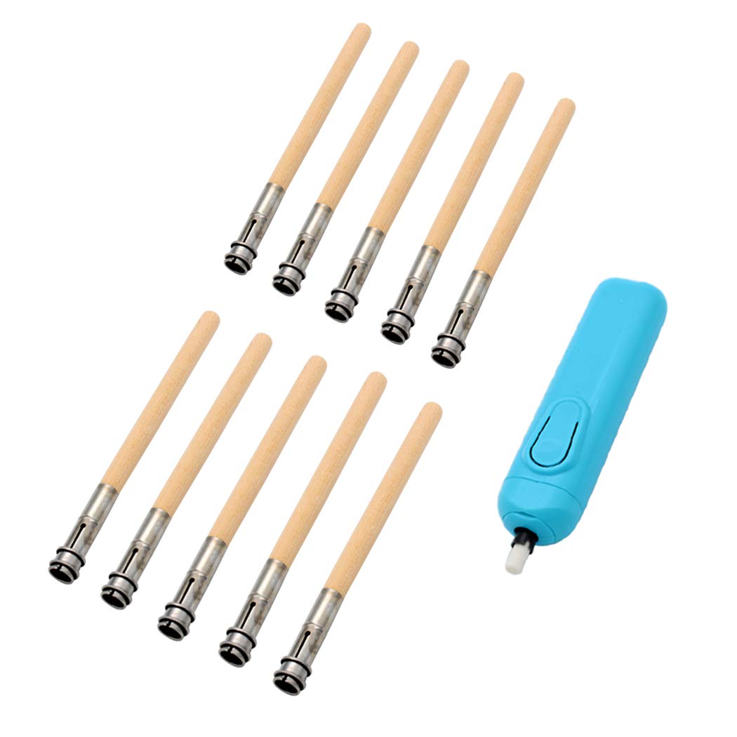 Hillento Pencil Extenders, Adjustable Pencil Lengthener with Electric Eraser, Pencil Extender Holder for Colored Pencils, Wooden (10 Pcs)