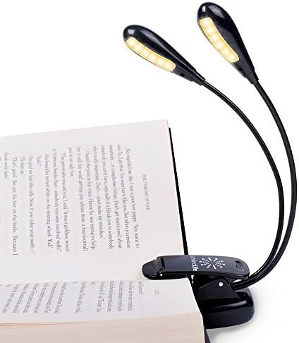 Rechargeable Book Light ,3 Brightness Levels with 4 LED Lights Every Head, USB Charging Cable included for Bed, Laptop and Travel (Double Head)