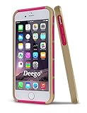 iPhone 6 Case, Vogue shop Hybrid High Impact Heavy Duty Dual Layer Hard PC Outer Shell with Soft Rubber Inner Armor Defender Case Cover for Apple iPhone 6 4.7 inch Screen with Screen Protector & Stylus (Three Month Warranty) (gold+rose)