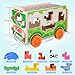 Gamenote Jumbo Wooden Shape Sorter Animals Bus with Puzzle Jigsaw and Seesaw Game - Educational Pull Push Truck Toys for Toddlers and Baby (Need to Assemble)(Colorful)