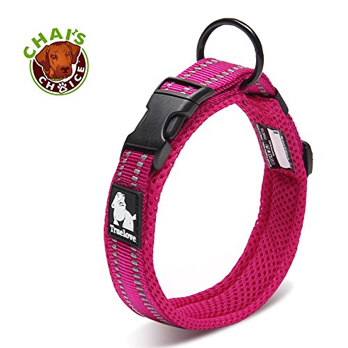 Chai’s Choice Best Padded Comfort Cushion Dog Collar for Small, Medium, and Large Dogs and Pets. Perfect Match Front Range Harness Leash. (Large, Fuchsia)