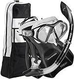 U.S. Divers Admiral LX Travel Snorkel Set (Black). Adult Snorkel Mask, Snorkel, Fins, and Gear Bag (Medium, 7-10).