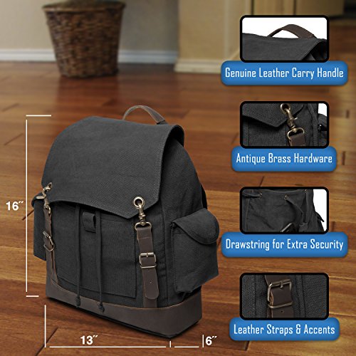 Jeep An American Tradition Rucksack Backpack Bag Leather Straps Black & White