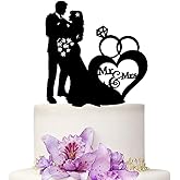 YAMI COCU Mr And Mrs Wedding Cake Toppers Bride and Groom Black Color Acrylic Silhouette Wedding Party Engagement Decoration
