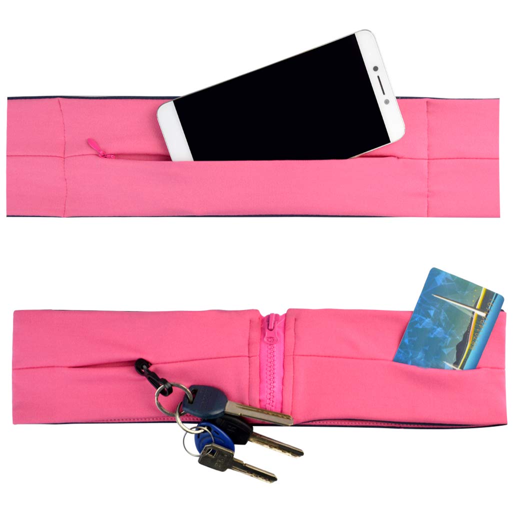 mifengdaer Running Belt 3 Pockets Fitness Belt Waist Belt Flip Belt with zipper Key Clip Waistband for Phones, Keys or Cards, Jogging, Yoga, Cycling, Walking, Sport, Travel & Outdoor Activities