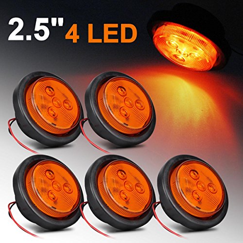 Partsam Lot 5, 2.5″ Round Truck Trailer Clearance Marker Led Light Amber 4LED Flush Mount