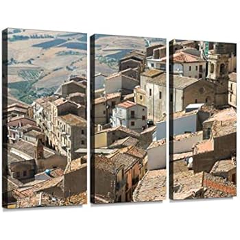 View Over Gangi in Sicily Print On Canvas Wall Artwork Modern Photography Home Decor Unique Pattern Stretched and Framed 3 Piece