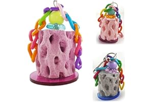 Hypeety Bird Chew Toy Calcium Teeth Grinding Chew Treats Toy for Hamster Bird Parrot African Grey Parakeets Cockatiels Conures Amazons Small Animal Cage Hanging 1pc Color Random