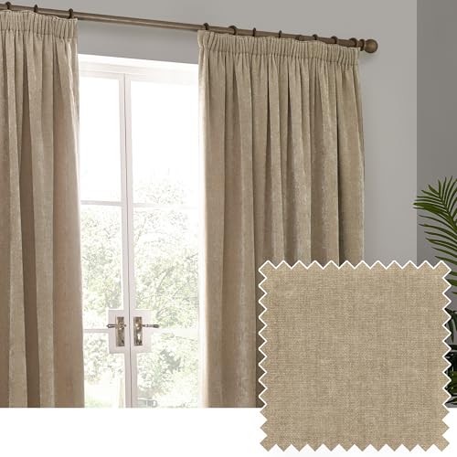 Yard Heavy Chenille Pencil Pleat Curtain Pair (Natural, 168 x 229 cm)