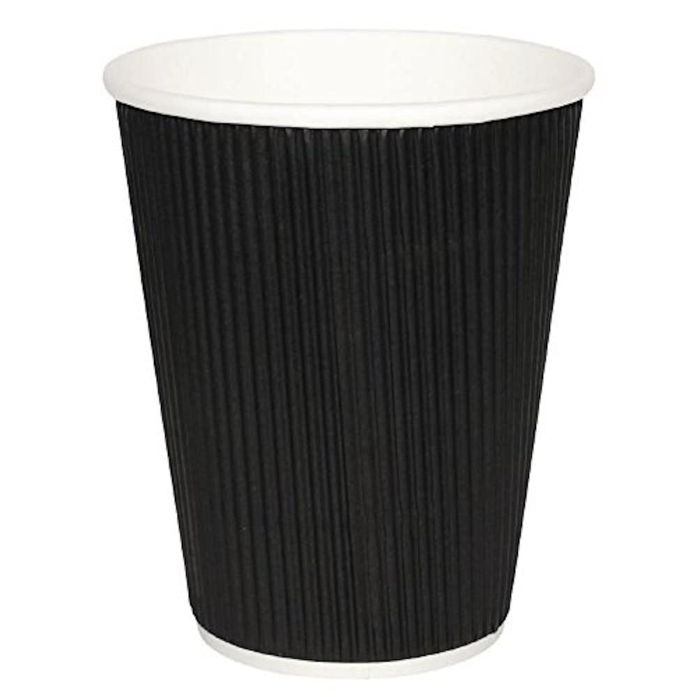 Fiesta Disposable Coffee Cups Ripple Wall Black 225ml / 8oz (500 Pack) - Paper Cups Set for Hot Drinks CM543