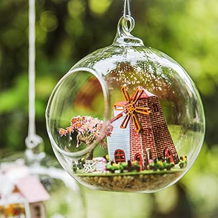 Kewholesale Travel to Holland DIY Dollhouse Tower Glass Ball Mini House Assembled Toys