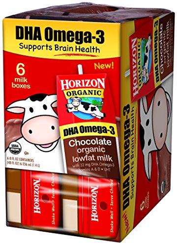 Horizon Organic Low Fat Organic Milk Box Plus DHA Omega-3, Chocolate, 6 Count (Pack of 3)