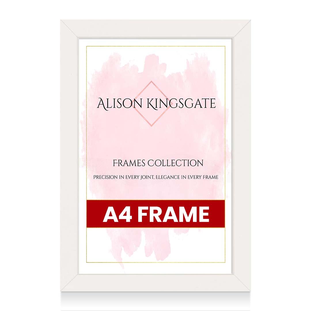 Alison Kingsgate Modern A4 Picture Frames - Engineered Wood Photo Frame with Shatterproof Perspex Front - Ideal for Posters, Certificates & Artwork - Wall Mount or Tabletop Display - White