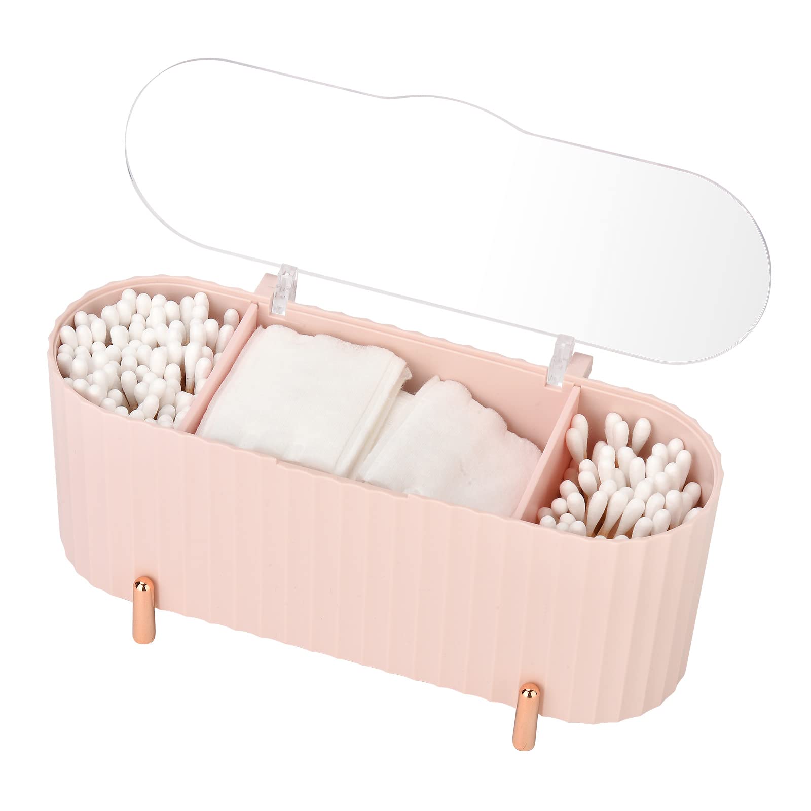 Cotton Pad Holder, ABS Qtip Holder with Lid, 3 Compartments Makeup Pads Container, Cotton Swab Holder, Desktop Make Up Storage Bathroom Organiser Dispenser for Cotton Buds, Cotton Tips, Beauty Eggs