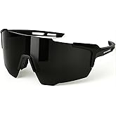 grinderPUNCH UV 400 Sports Sunglasses Cycling Glasses, Biking Goggles Running Hiking Golf Fishing Driving (Black Silver Mirrored)