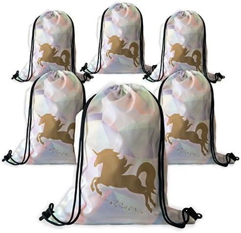 Unicorn Party Favor Bags - 6 Pack Large Rainbow Drawstrings Backpacks - Perfect Birthday Supplies for Girls uMicorns