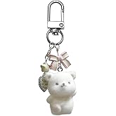 Angyape Y2k Bear Keychain Plush Cute Bow Keychain Purse Bag Charms for Handbags Beaded Star Heart Accessories Gifts for Women