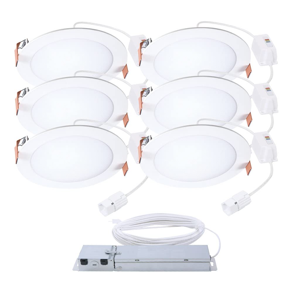 Photo 1 of HALO Quicklink 6 Inch Canless Ultra-Thin Recessed Lighting LED Wafer Light for Ceiling and Shower - 6 Pack Starter Kit - 935 Lumens - 5 Selectable Color Temperatures, 0-10V Commercial Dimming
