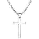 Fiusem Cross Necklace for Men, Silver Tone/Gold Plated/Black Mens Cross Necklaces with 2.5mm Chain, Stainless Steel Wheat Chain, 16-24 Inch