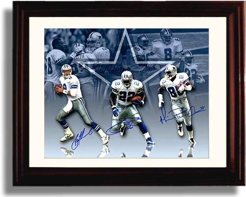 Framed Troy Aikman, Emmit Smith, and Michael Irvin Autograph Replica Print