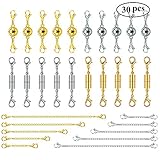30 Pcs Necklace Extenders+Magnetic Clasps Kit, Gold & Silver Stainless Necklace Extender and Strong Tone Magnetic Lobster Clasp, Adjustable Magnetic Jewelry & Bracelet Clasps/Chains Set for Women/Men