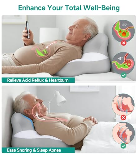 Bed Wedge Pillow for Headboard, 2026 Upgraded 2nd-Gen 10 Inch Memory Foam Wedges for Sleeping Apnea, Acid Reflux, Snoring & Back Pain Relief, Cervical Neck Pillows, Ergonomic Pillow for Couch or Floor