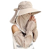 Guerbrilla Women Wide Brim Summer Sun Flap Cap Hat Neck Cover Face Mask UPF 50+ (4329-khaki)