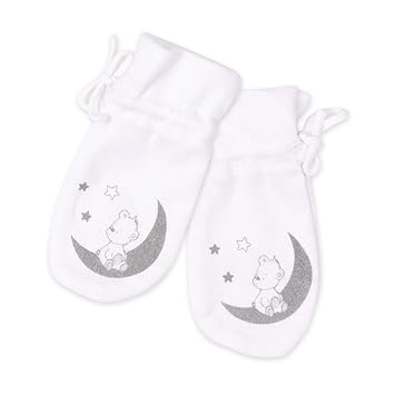 Baby Sweets Baby Handschuhe weiß grau mit Bärenmotiv für Neugeborene & Kleinkinder | Einheitsgröße