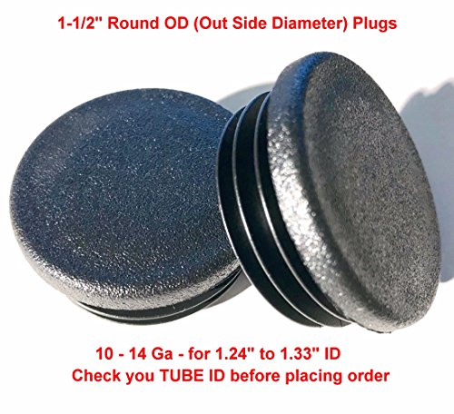 (10 Pack) - 1 1/2" Round (10 - 14 Ga 1.240"-1.330" ID) Black Plastic Tubing Plug, 1 1/2 Inch End Cap - Steel Furniture Pipe Tube Cover Insert | Fencing Post - End Caps for Fitness Eqpt. - Thumbnail 5