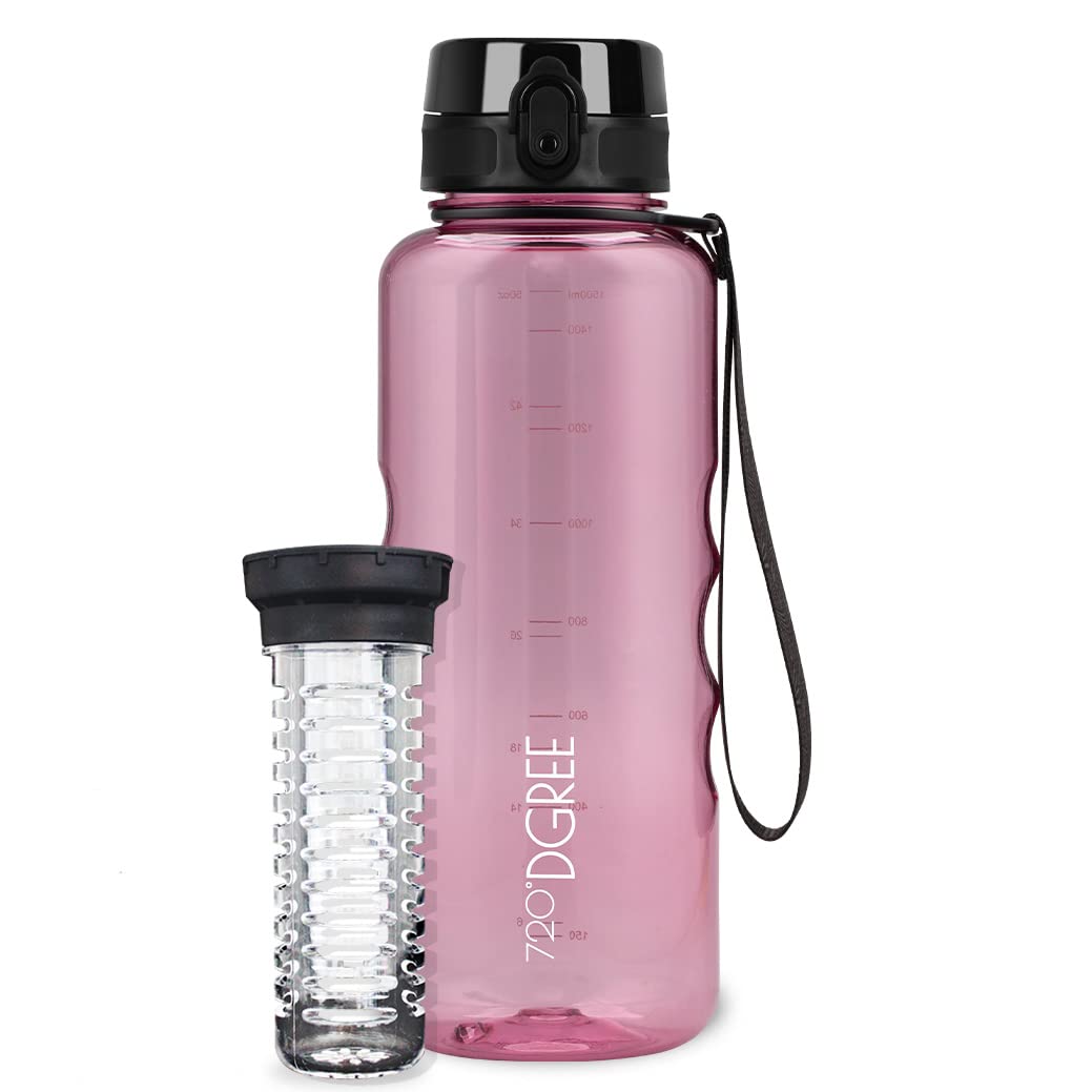 720°DGREE Water Bottle “uberBottle“ - 1.5 L crystalClear +Fruit-Infuser - BPA-Free Tritan, Leakproof, Reusable Drinking Bottle - Sports Bottle for Gym, Fitness, Hiking, Travel, School, Office