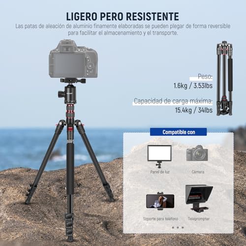 NEEWER Trípode de Cámara de 77 Pulgadas con Rótula de Bola Panorámica de 360°,Columna Central de 2 Ejes,Placa QR Tipo Arca, Aluminio Compacto,Ligero,Carga Máxima de 34 lb, Bolsa de Transporte Incluida