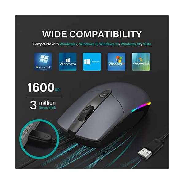 Wired-Mouse-Jelly-Comb-Optical-Gaming-Mice-with-Silent-Clicking-and-RGB-Backlight-for-PC-Computer-Laptop-1600-DPI-Black-and-Dark-Grey Wired Mouse, Jelly Comb Optical Gaming Mice with Silent Clicking and RGB Backlight for PC Computer Laptop, 1600 DPI…