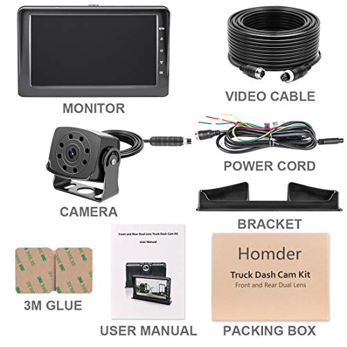 Upgrade Dash Cam Front and Rear,Homder 7'' Monitor Front Lens with G-Sensor/Loop Recording/Motion Detection,IP69 Night Vision Rear View Camera Reversing Backup Camera for Trucks,Bus,Van,RV,Trailer