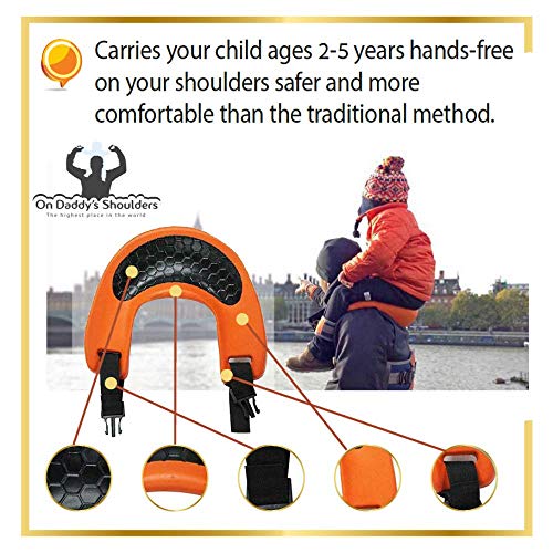 Shoulder Saddle Seat Carrier for Toddlers, Wearable, Hands-Free, Dual Safety System, Adjustable for Ages 2-5 Years, ON DADDY\'S SHOULDERS by Romi Marketing
