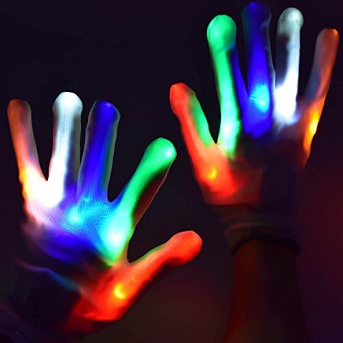LED Flashing Glow Rave Gloves, Light-up Toys with Lights 3 Colorful 7 Modes Fits Women, Men &amp; Kids for Halloween Christmas Light Show Performances Clubbing Raves Disco Birthday Party, Full Flash